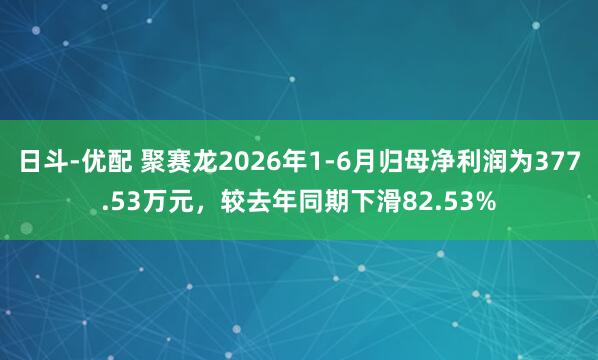 日斗-优配 聚赛龙2026年1-6月归母净利润为377.53万元，较去年同期下滑82.53%